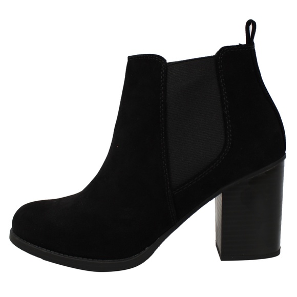 Shoes - Black Faux Nubuck Leather Chelsea Block Heel